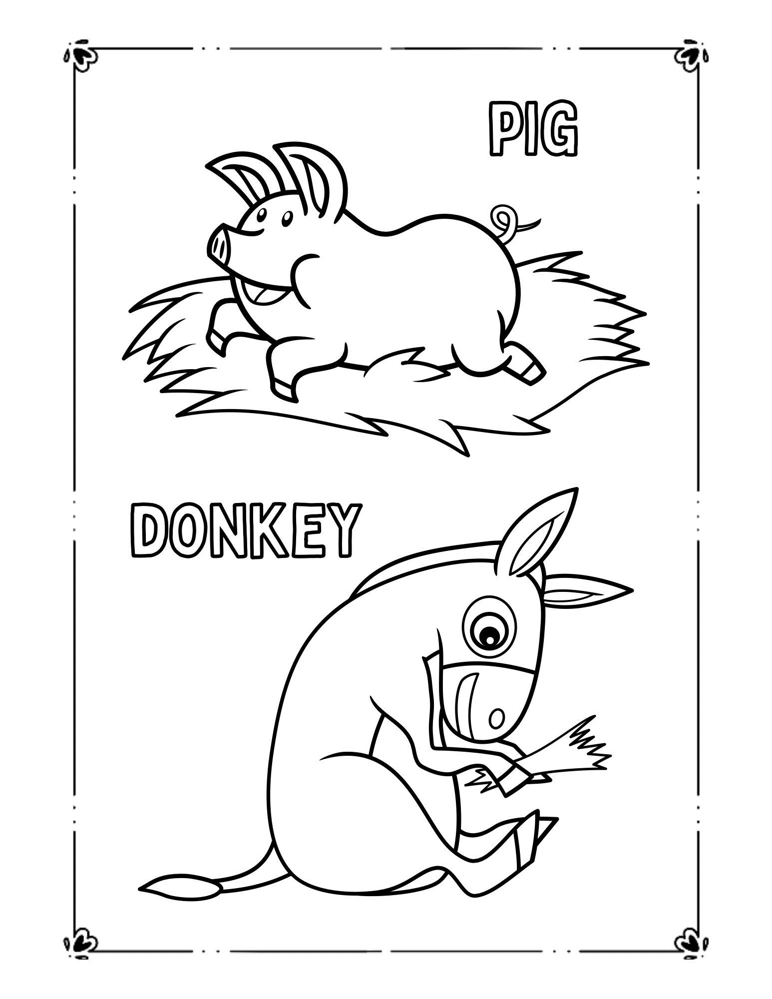 Farm Animals Coloring Worksheet Set